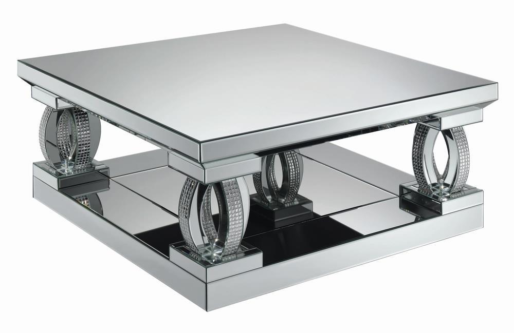 Amalia Square Coffee Table with Lower Shelf Clear Mirror - Tony’s Furniture Store & Linen (GA) - Multi Location