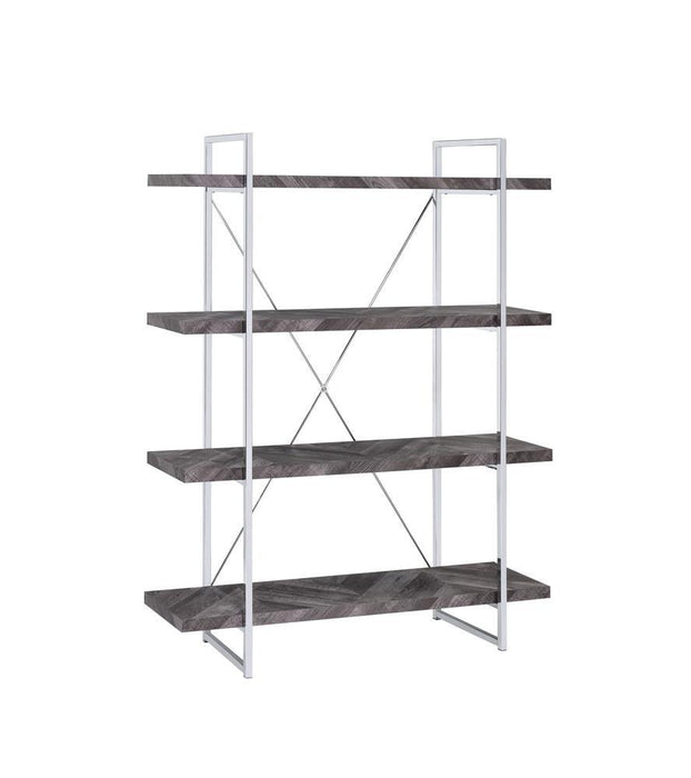 Grimma 4-shelf Bookcase Rustic Grey Herringbone - Tony’s Furniture Store & Linen (GA) - Multi Location