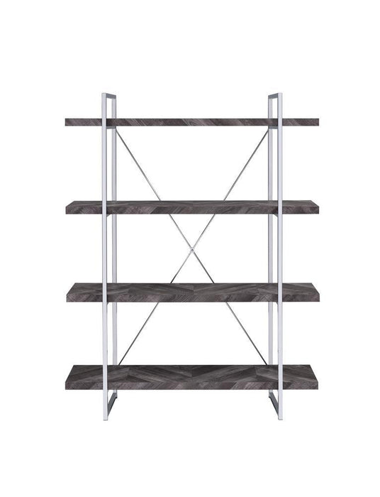 Grimma 4-shelf Bookcase Rustic Grey Herringbone - Tony’s Furniture Store & Linen (GA) - Multi Location