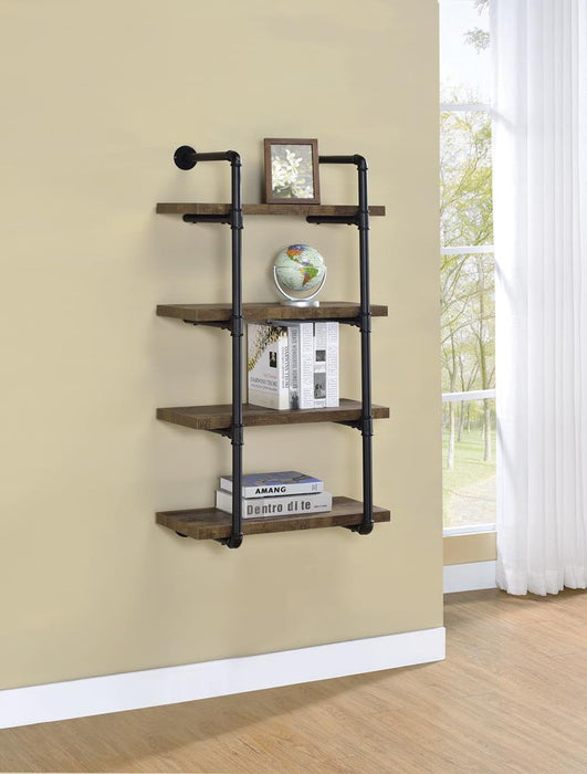 Elmcrest 24-inch Wall Shelf Black and Rustic Oak - Tony’s Furniture Store & Linen (GA) - Multi Location
