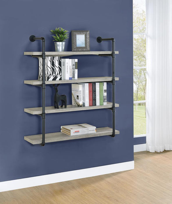 Elmcrest 40-inch Wall Shelf Black and Grey Driftwood - Tony’s Furniture Store & Linen (GA) - Multi Location