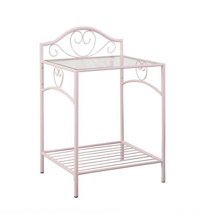 Massi 1-shelf Nightstand with Glass Top Powder Pink - Tony’s Furniture Store & Linen (GA) - Multi Location