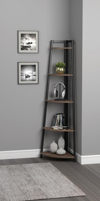 Jacksonville 5-tier Corner Bookcase Aged Walnut - Tony’s Furniture Store & Linen (GA) - Multi Location
