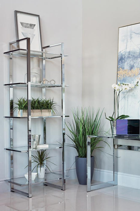 Hartford Glass Shelf Bookcase Chrome - Tony’s Furniture Store & Linen (GA) - Multi Location