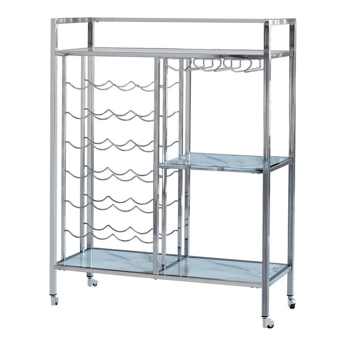 Derion Glass Shelf Serving Cart with Casters Chrome - Tony’s Furniture Store & Linen (GA) - Multi Location