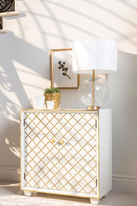 Belinda 2-door Accent Cabinet White and Gold - Tony’s Furniture Store & Linen (GA) - Multi Location