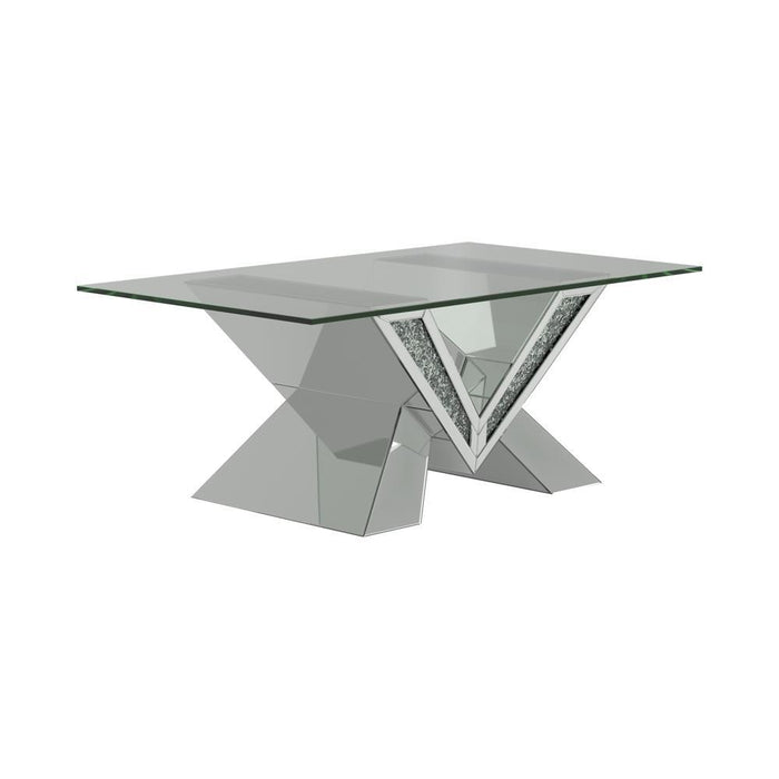 Taffeta V-shaped Coffee Table with Glass Top Silver - Tony’s Furniture Store & Linen (GA) - Multi Location