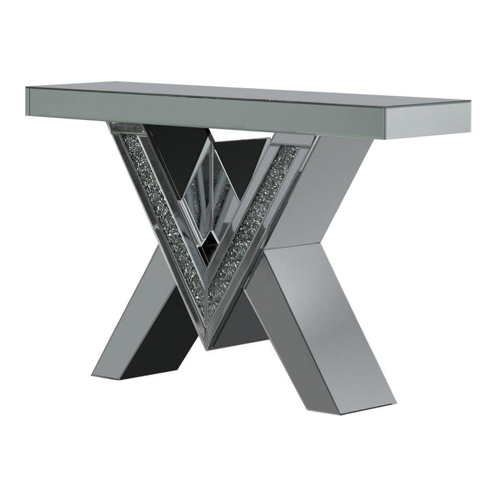 Taffeta V-shaped Sofa Table with Glass Top Silver - Tony’s Furniture Store & Linen (GA) - Multi Location