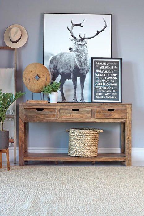 Esther 3-drawer Storage Console Table Natural Sheesham - Tony’s Furniture Store & Linen (GA) - Multi Location