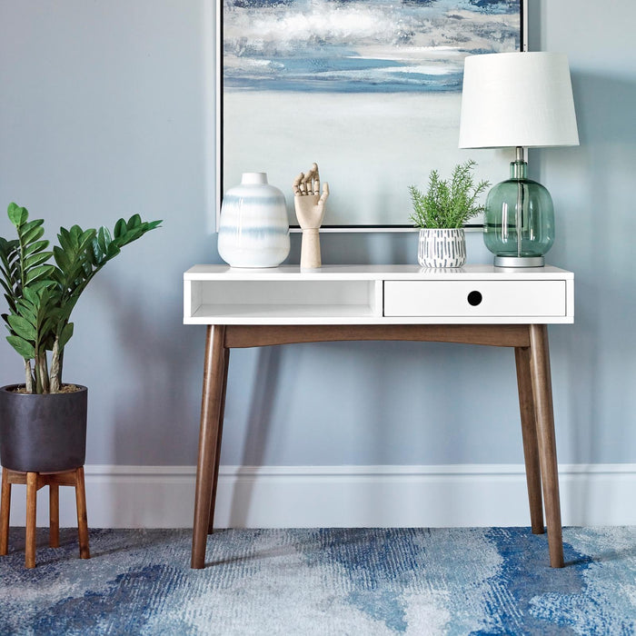 Bradenton 1-drawer Writing Desk White and Walnut - Tony’s Furniture Store & Linen (GA) - Multi Location