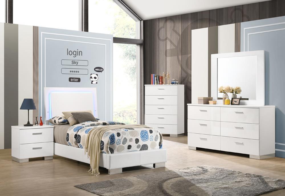 Felicity Twin Panel Bed with LED Lighting Glossy White - Tony’s Furniture Store & Linen (GA) - Multi Location