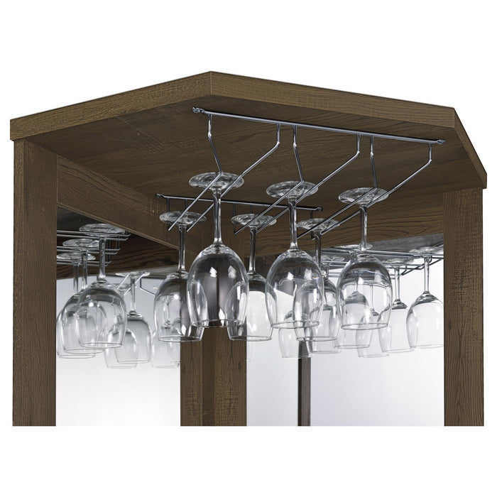 Alviso Corner Bar Cabinet with Stemware Rack Rustic Oak - Tony’s Furniture Store & Linen (GA) - Multi Location