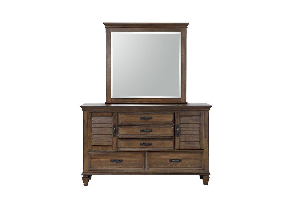 Franco 5-drawer Dresser with 2 Louvered Doors Burnished Oak - Tony’s Furniture Store & Linen (GA) - Multi Location