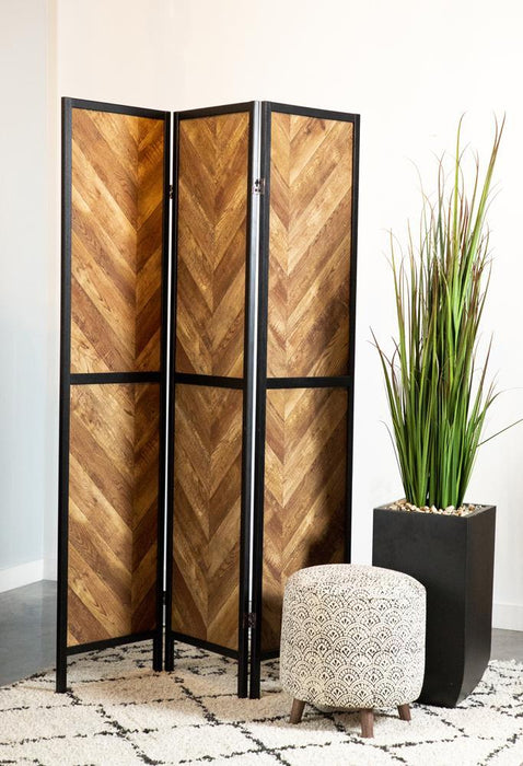 Marlene Herringbone Pattern 3-panel Screen Rustic Tobacco and Black - Tony’s Furniture Store & Linen (GA) - Multi Location