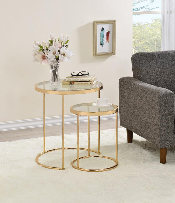 Maylin 2-piece Round Glass Top Nesting Tables Gold - Tony’s Furniture Store & Linen (GA) - Multi Location