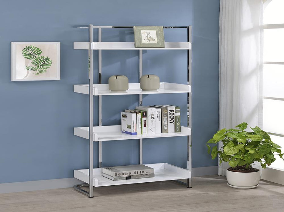 Ember 4-shelf Bookcase White High Gloss and Chrome - Tony’s Furniture Store & Linen (GA) - Multi Location