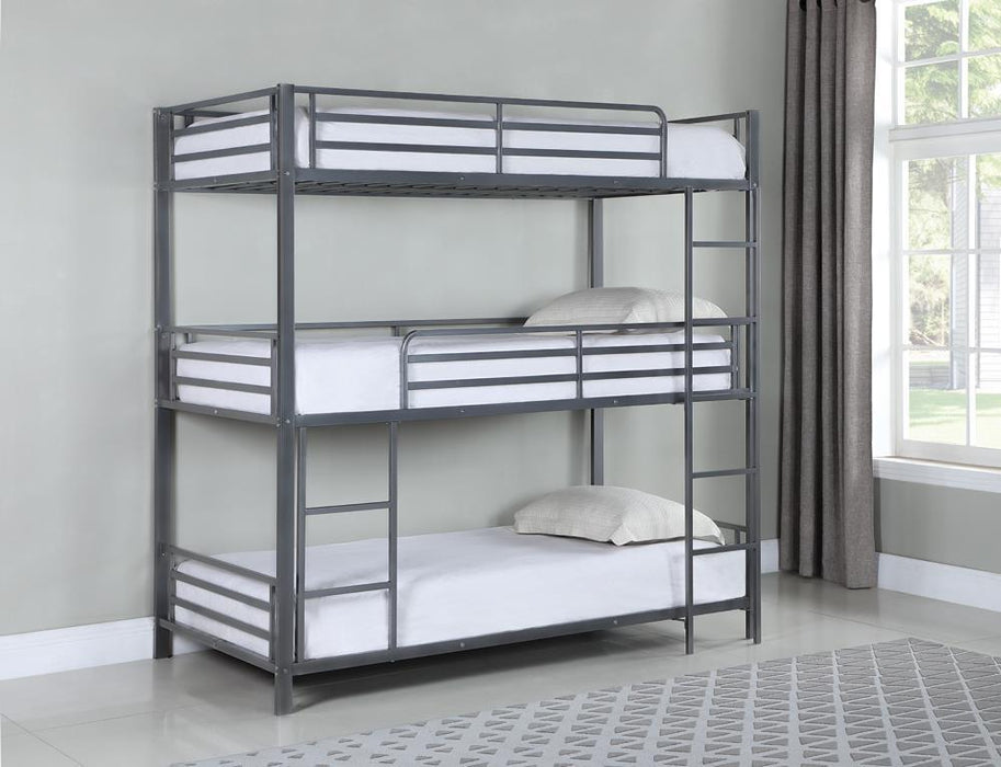 Maynard Metal Triple Twin Bunk Bed Gunmetal - Tony’s Furniture Store & Linen (GA) - Multi Location