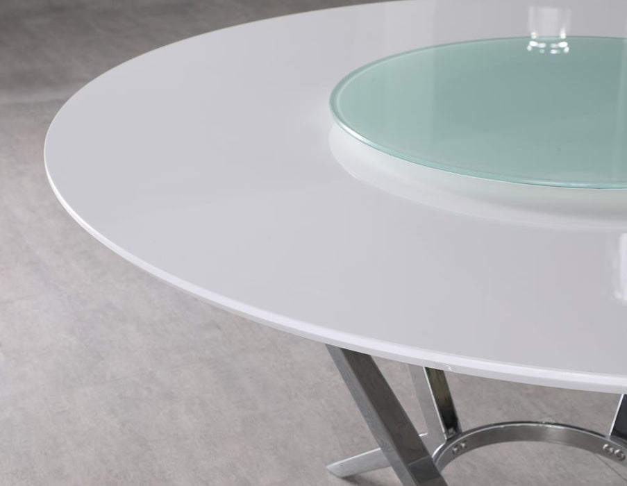 Abby Round Dining Table with Lazy Susan White and Chrome - Tony’s Furniture Store & Linen (GA) - Multi Location
