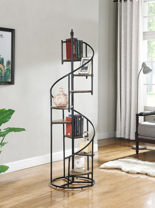 Roseglen 8-shelf Staircase Bookcase Rustic Brown and Black - Tony’s Furniture Store & Linen (GA) - Multi Location