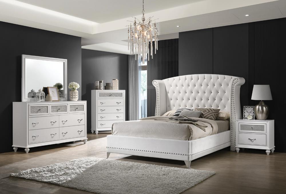 Barzini Eastern King Wingback Tufted Bed White - Tony’s Furniture Store & Linen (GA) - Multi Location
