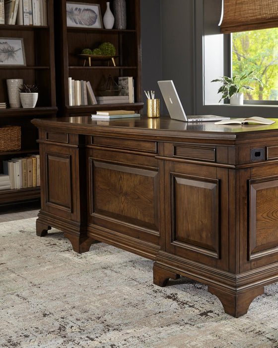 Hartshill Executive Desk with File Cabinets Burnished Oak - Tony’s Furniture Store & Linen (GA) - Multi Location