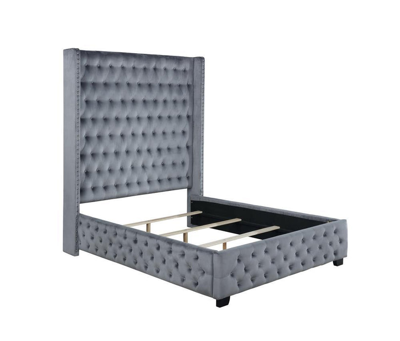 Rocori Eastern King Wingback Tufted Bed Grey - Tony’s Furniture Store & Linen (GA) - Multi Location