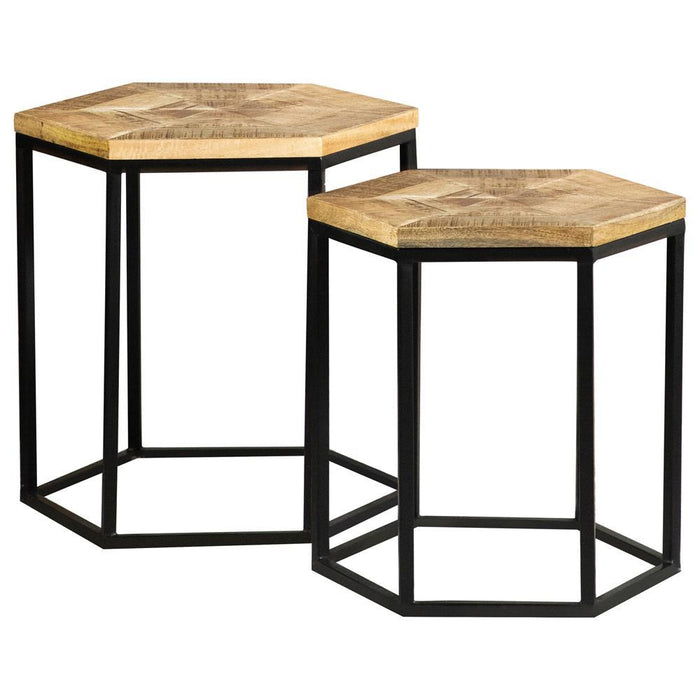 Adger 2-piece Hexagon Nesting Tables Natural and Black - Tony’s Furniture Store & Linen (GA) - Multi Location