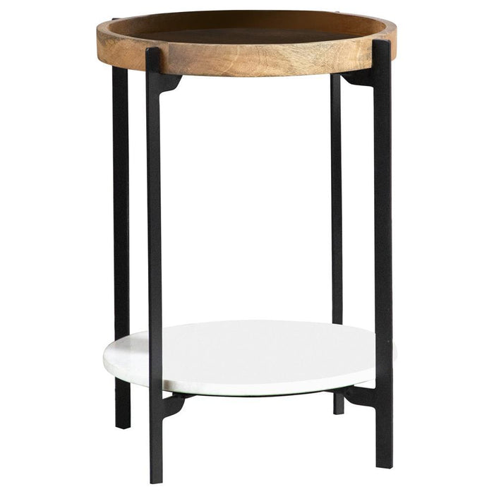 Adhvik Round Accent Table with Marble Shelf Natural and Black - Tony’s Furniture Store & Linen (GA) - Multi Location