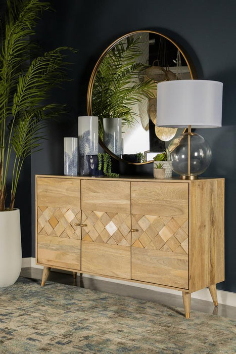 Alyssum Checkered Pattern 3-door Accent Cabinet Natural - Tony’s Furniture Store & Linen (GA) - Multi Location