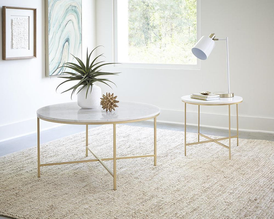 Ellison Round X-cross End Table White and Gold - Tony’s Furniture Store & Linen (GA) - Multi Location