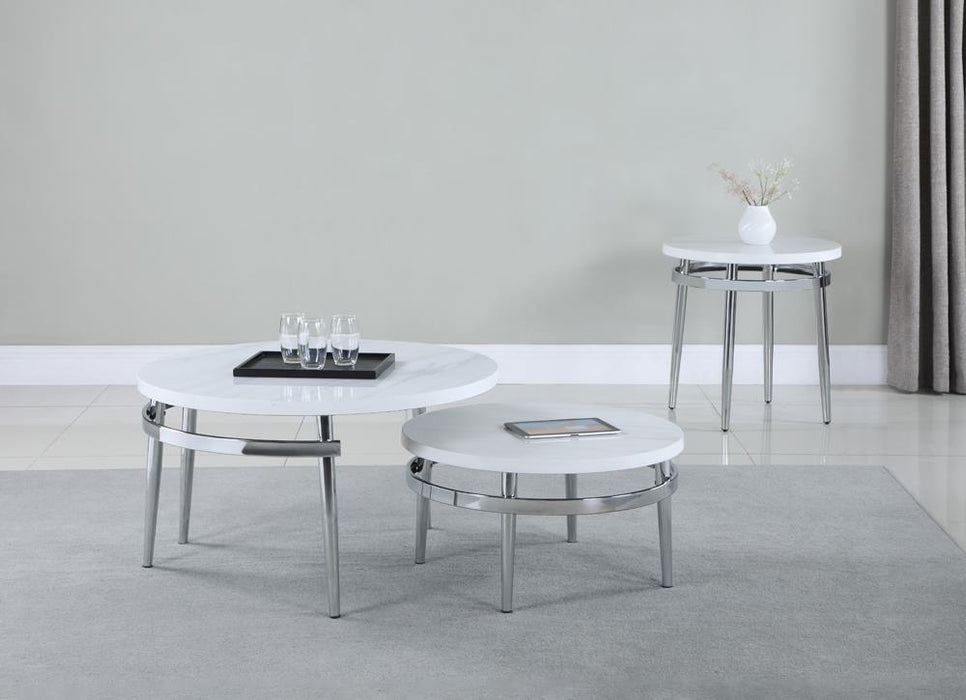 Avilla Round Nesting Coffee Table White and Chrome - Tony’s Furniture Store & Linen (GA) - Multi Location