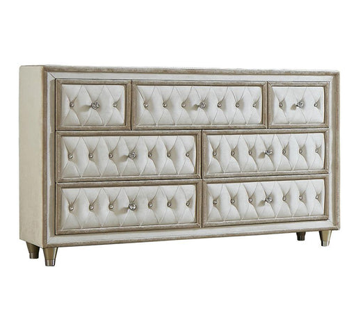 Antonella 7-drawer Upholstered Dresser Ivory and Camel - Tony’s Furniture Store & Linen (GA) - Multi Location