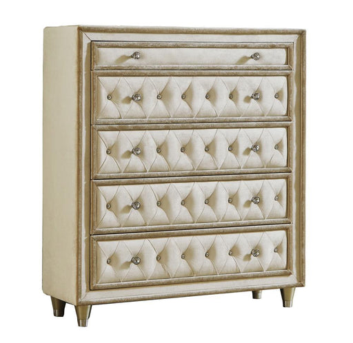Antonella 5-drawer Upholstered Chest Ivory and Camel - Tony’s Furniture Store & Linen (GA) - Multi Location