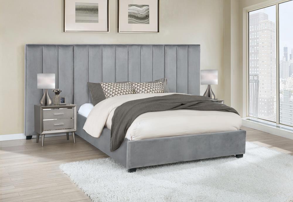 Arles Eastern King Vertical Channeled Tufted Bed Grey - Tony’s Furniture Store & Linen (GA) - Multi Location