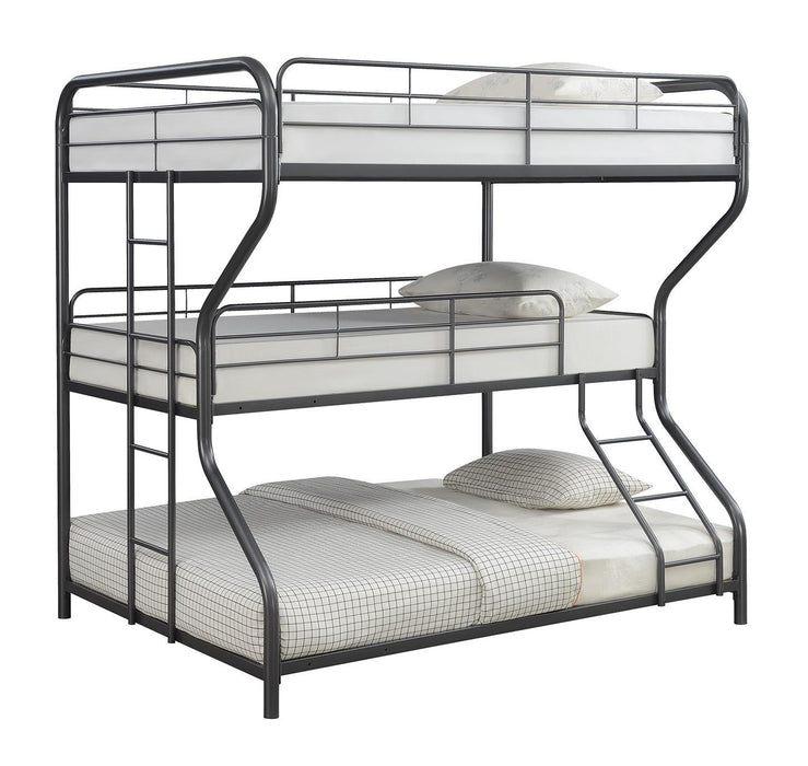 Garner Triple Full Over Twin Over Full Bunk Bed with Ladder Gunmetal - Tony’s Furniture Store & Linen (GA) - Multi Location