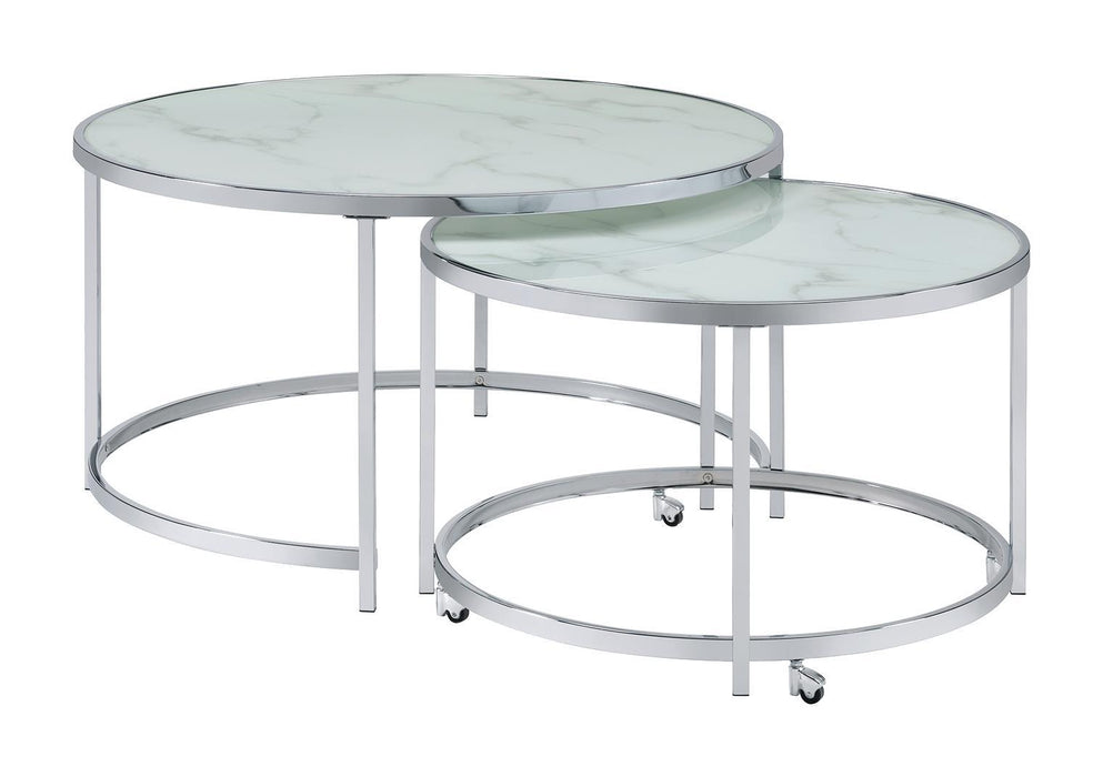 Lynn 2-piece Round Nesting Table White and Chrome - Tony’s Furniture Store & Linen (GA) - Multi Location