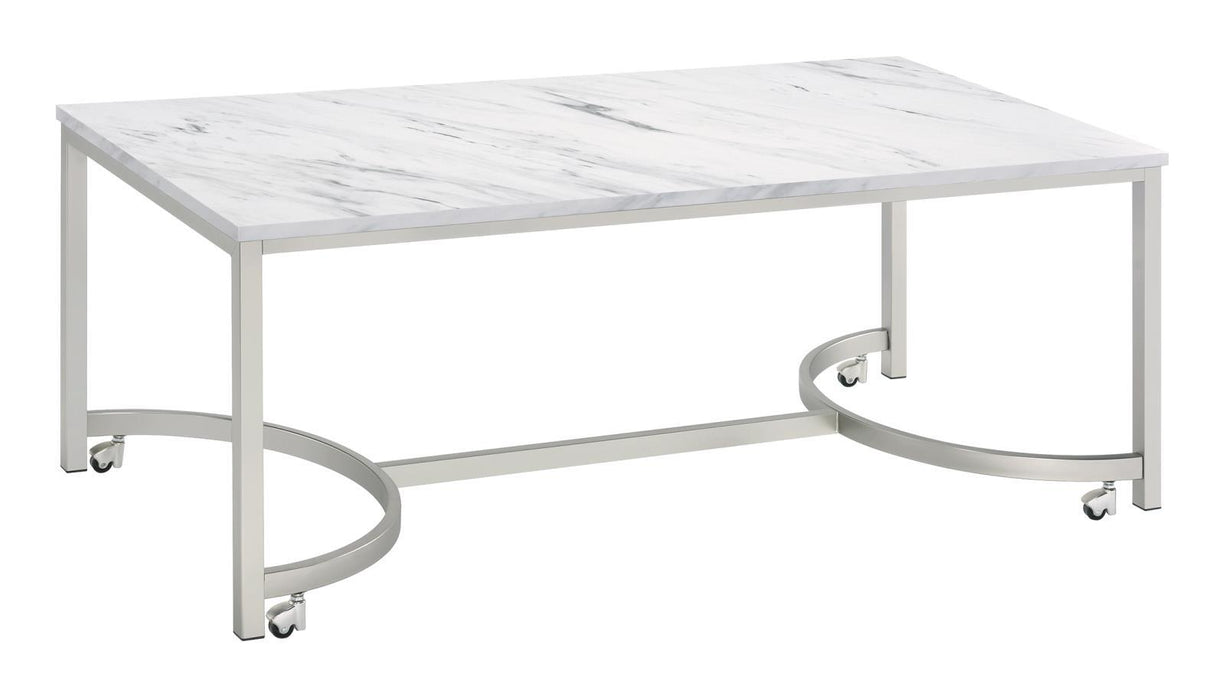 Leona Coffee Table with Casters White and Satin Nickel - Tony’s Furniture Store & Linen (GA) - Multi Location