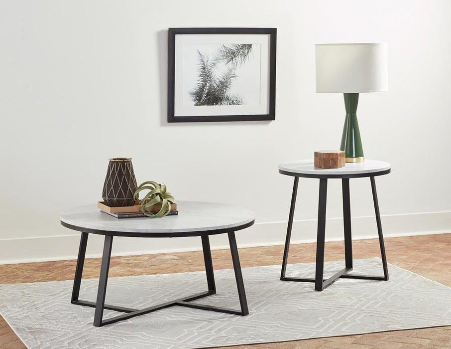 Hugo Round Coffee Table White and Matte Black - Tony’s Furniture Store & Linen (GA) - Multi Location