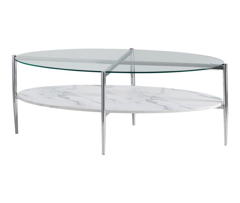 Cadee Round Glass Top Coffee Table White and Chrome - Tony’s Furniture Store & Linen (GA) - Multi Location