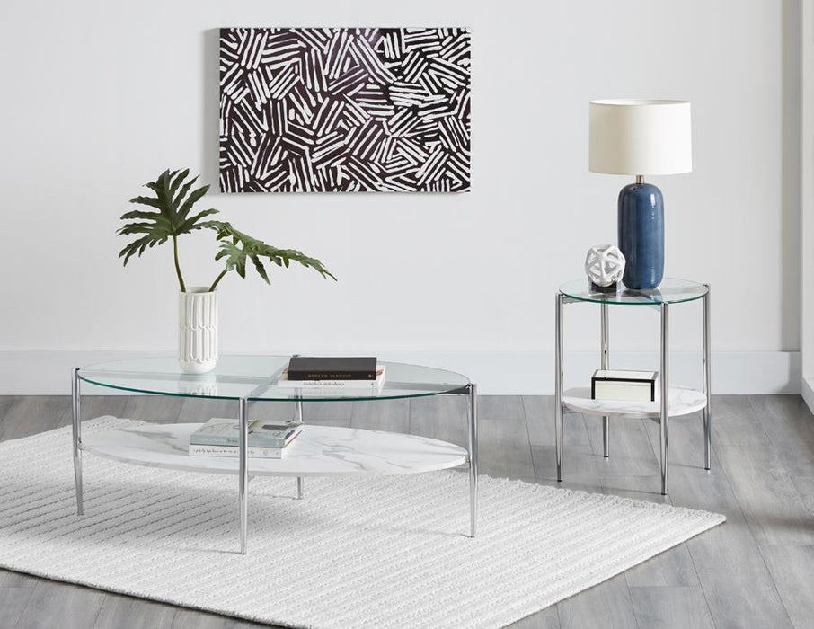 Cadee Round Glass Top Coffee Table White and Chrome - Tony’s Furniture Store & Linen (GA) - Multi Location