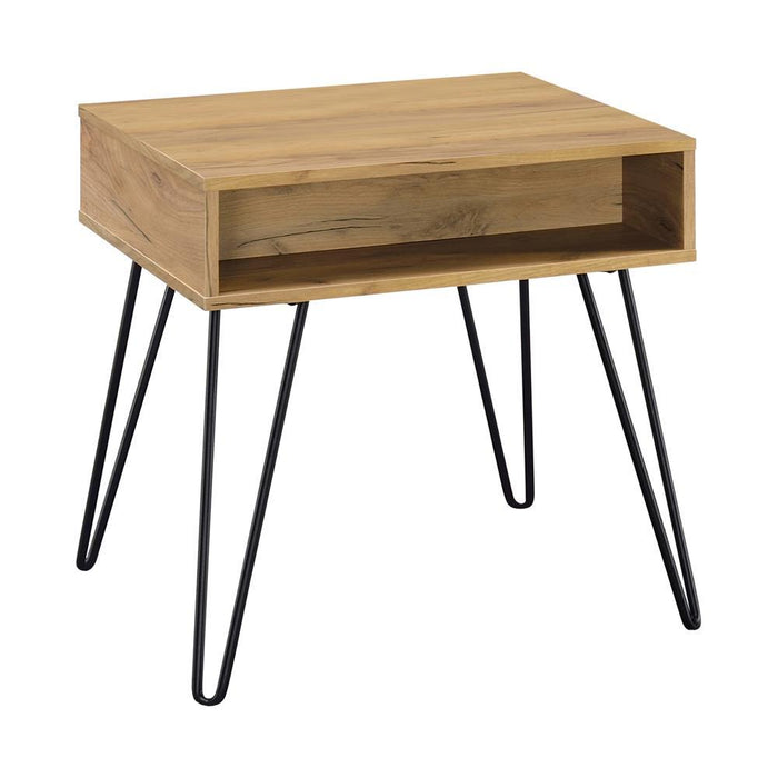 Fanning Square End Table with Open Compartment Golden Oak and Black - Tony’s Furniture Store & Linen (GA) - Multi Location