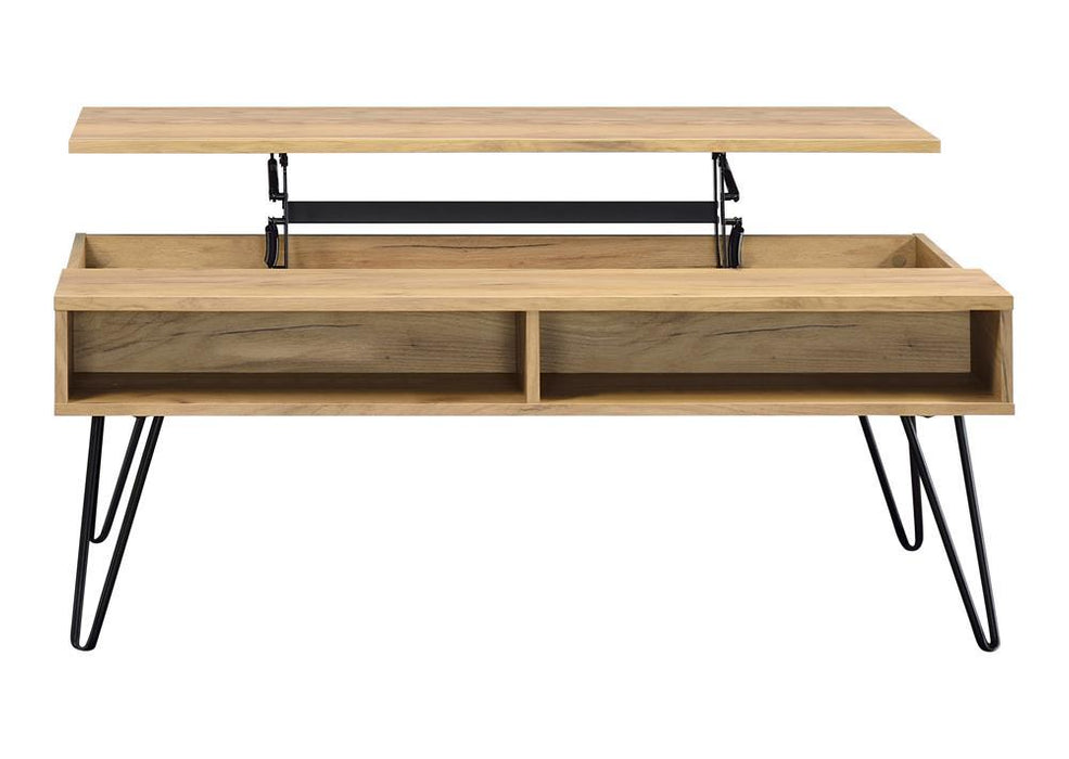 Fanning Lift Top Storage Coffee Table Golden Oak and Black - Tony’s Furniture Store & Linen (GA) - Multi Location