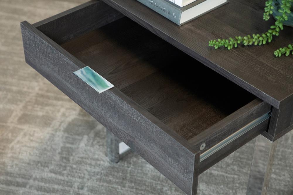 Baines Square 1-drawer End Table Dark Charcoal and Chrome - Tony’s Furniture Store & Linen (GA) - Multi Location