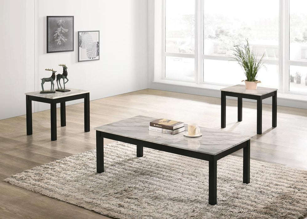 Bates Faux Marble 3-piece Occasional Table Set White and Black - Tony’s Furniture Store & Linen (GA) - Multi Location