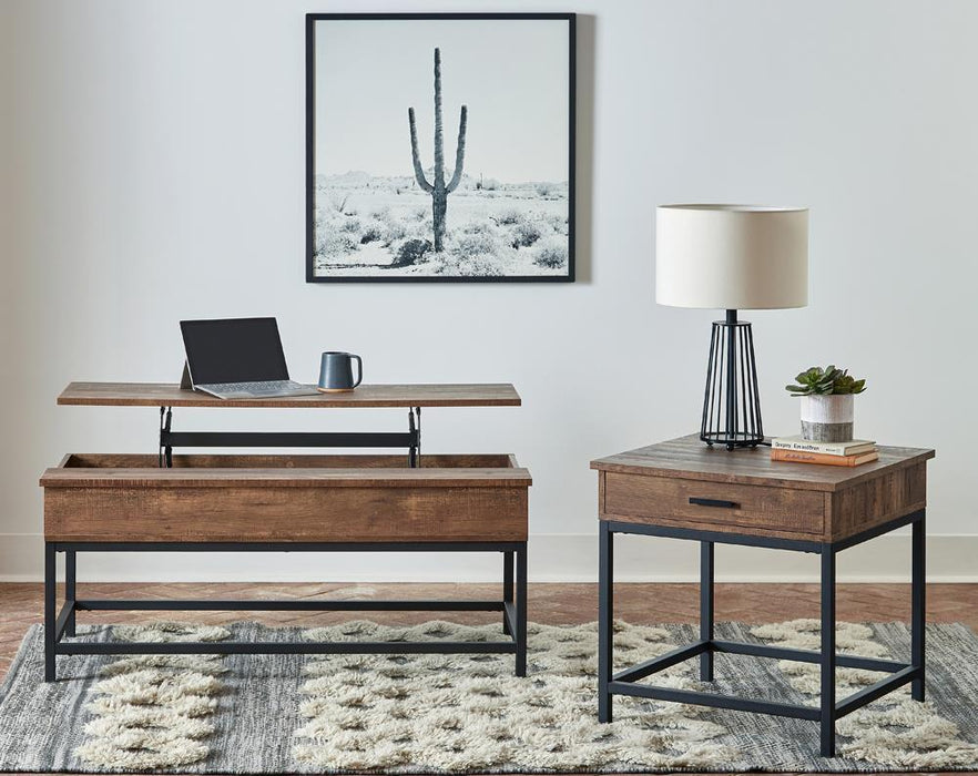 Byers Black Coffee Table with Hidden Storage Brown Oak and Sandy Black - Tony’s Furniture Store & Linen (GA) - Multi Location