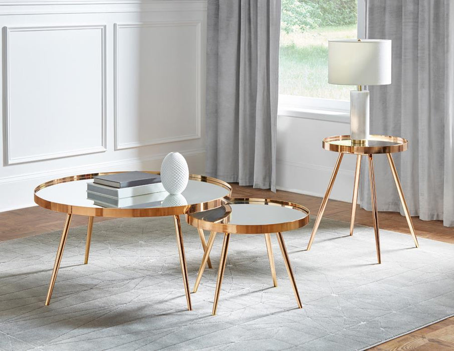 Kaelyn Round Mirror Top End Table Gold - Tony’s Furniture Store & Linen (GA) - Multi Location
