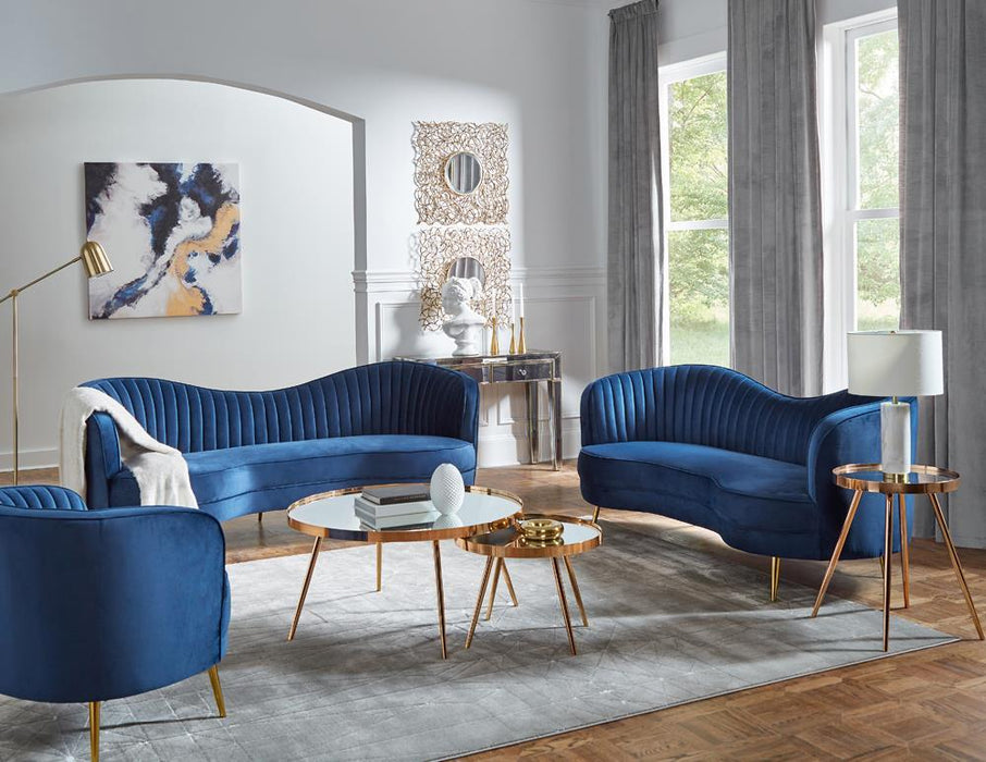 Sophia Upholstered Camel Back Loveseat Blue - Tony’s Furniture Store & Linen (GA) - Multi Location