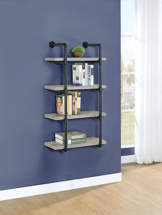 Elmcrest 24-inch Wall Shelf Black and Rustic Oak - Tony’s Furniture Store & Linen (GA) - Multi Location