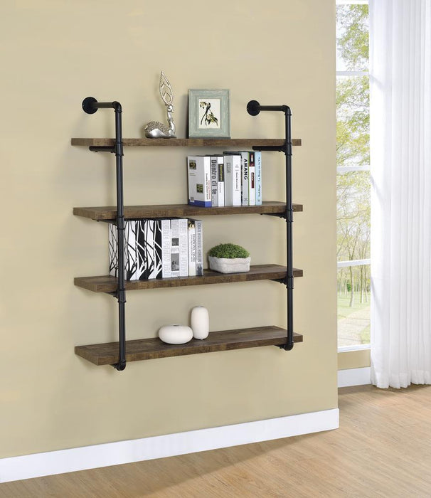 Elmcrest 40-inch Wall Shelf Black and Rustic Oak - Tony’s Furniture Store & Linen (GA) - Multi Location