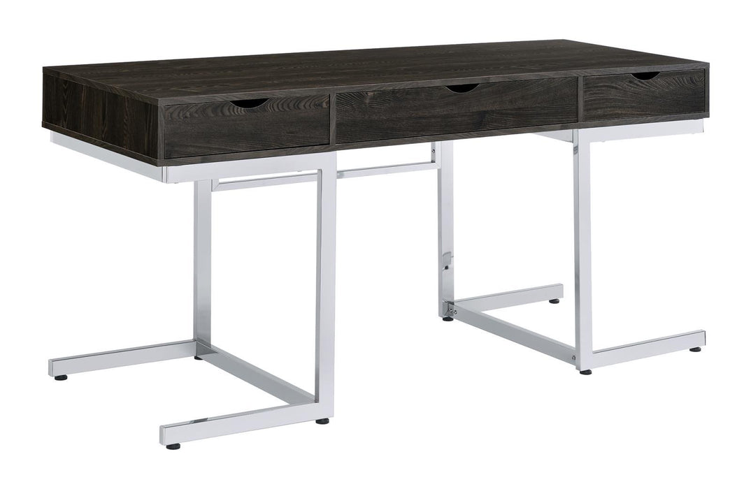 Noorvik 3-drawer Writing Desk Dark Oak and Chrome - Tony’s Furniture Store & Linen (GA) - Multi Location